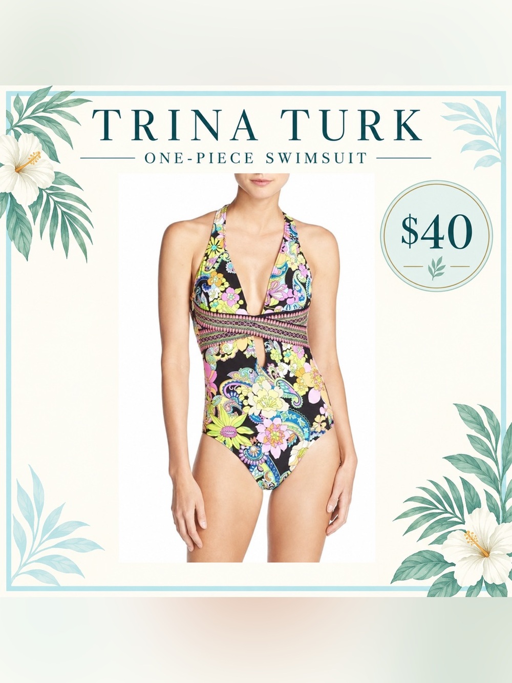 Trina Turk Floral Paisley Halter One Piece Swimsuit 🩱 size 10